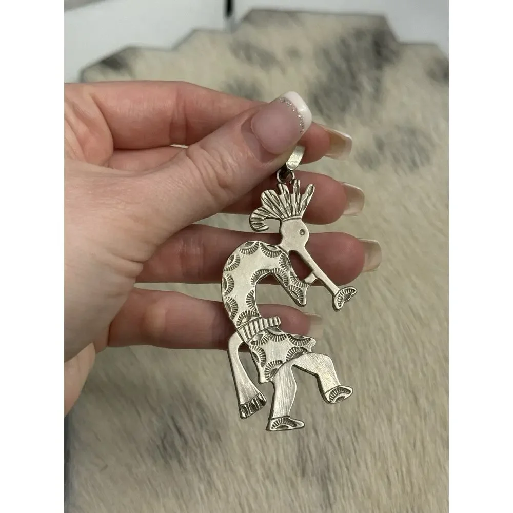 Native Sterling Silver Kokopelli Kachina Ceremonial Flute Dancer Pendant Signed
